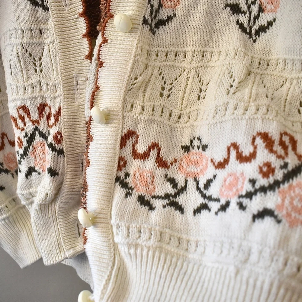 L- Enhance Vintage Floral Warm Cotton Australian Cardigan‎